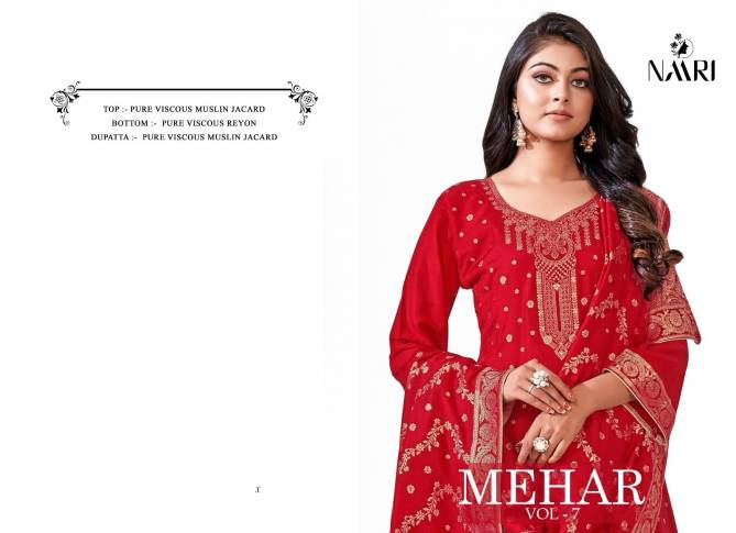 Meher Vol 7 By Naari Muslin Jacquard Designer Salwar Kameez Wholesale Manufacturers
